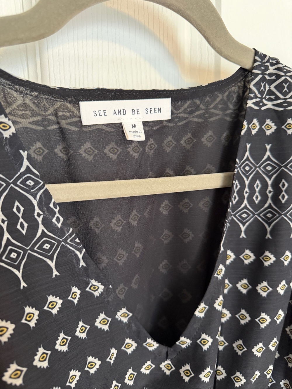 See and Be Seen Boho Mixed Geometric Print Sheer Sleeve Maxi Dress Size M - Picture 5 of 10